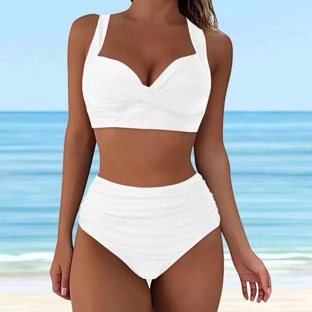 Ensemble de bikini taille haute pour femmes avec un élégant effet plissé R&B