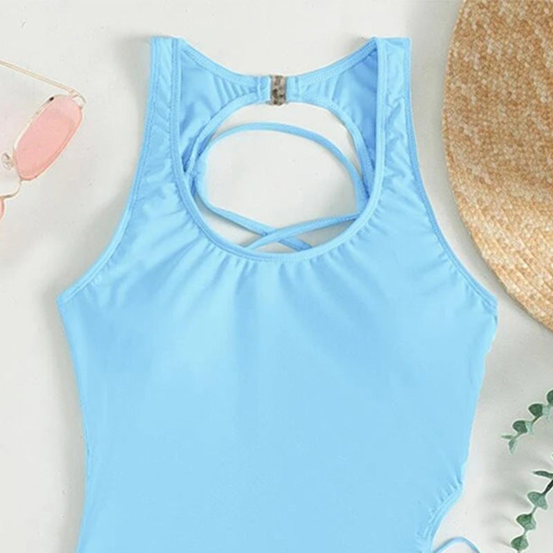 Maillot de bain une pièce sportif pour femmes avec détail de lacets raffiné R&B