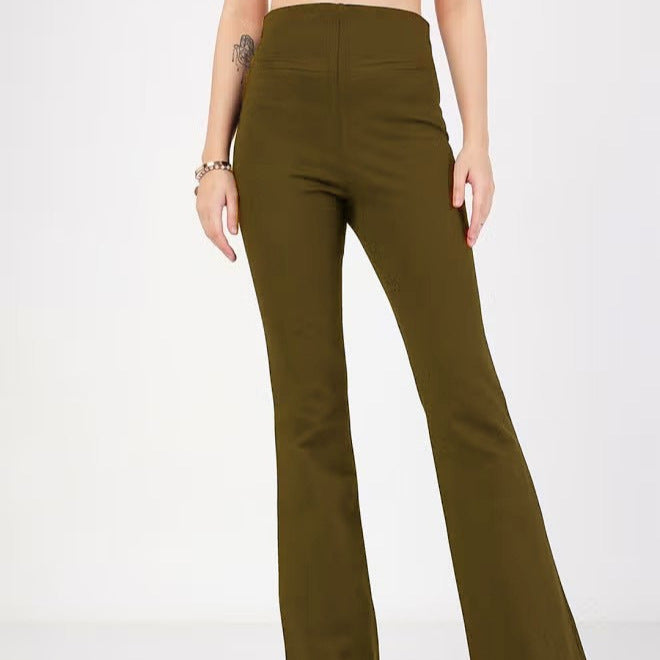 Pantalon Bootcut Stretch Taille Haute Femme avec Effet Sculptant sur les Cuisses et Pattes Évasées