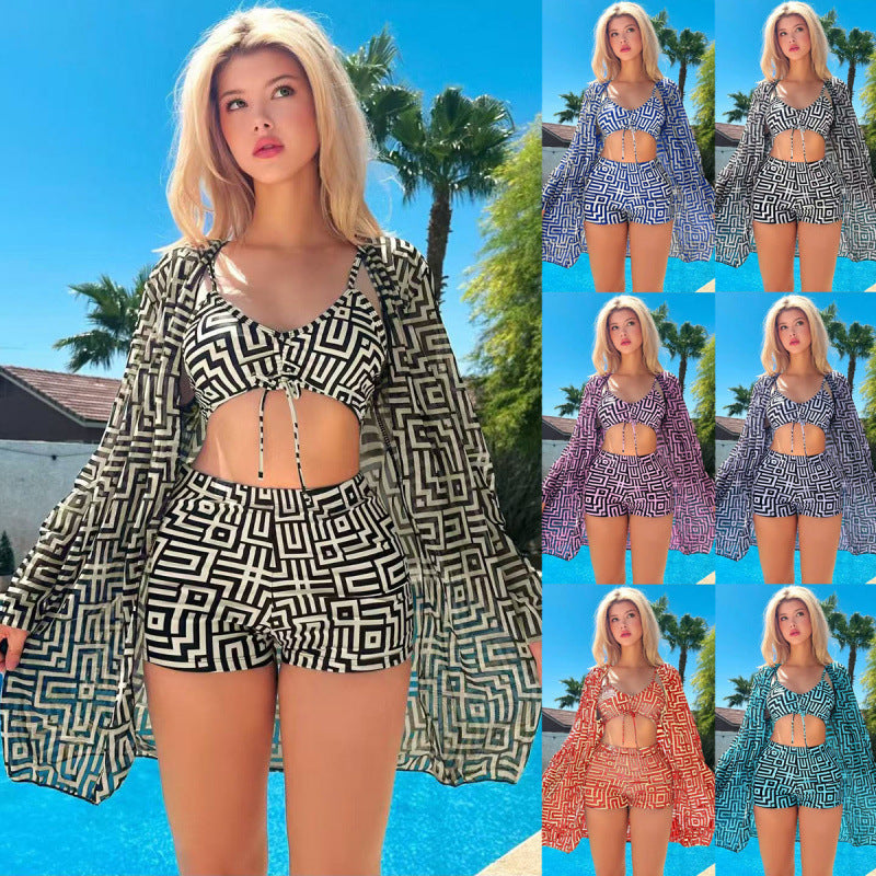 Ensemble de bikini féminin à la mode avec veste de plage transparente Echo Archiv