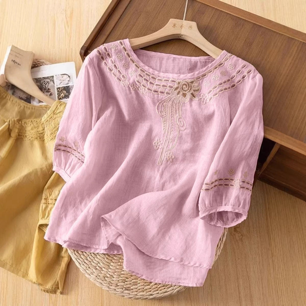 Blouse brodée pour femmes avec manches 3/4 R&B