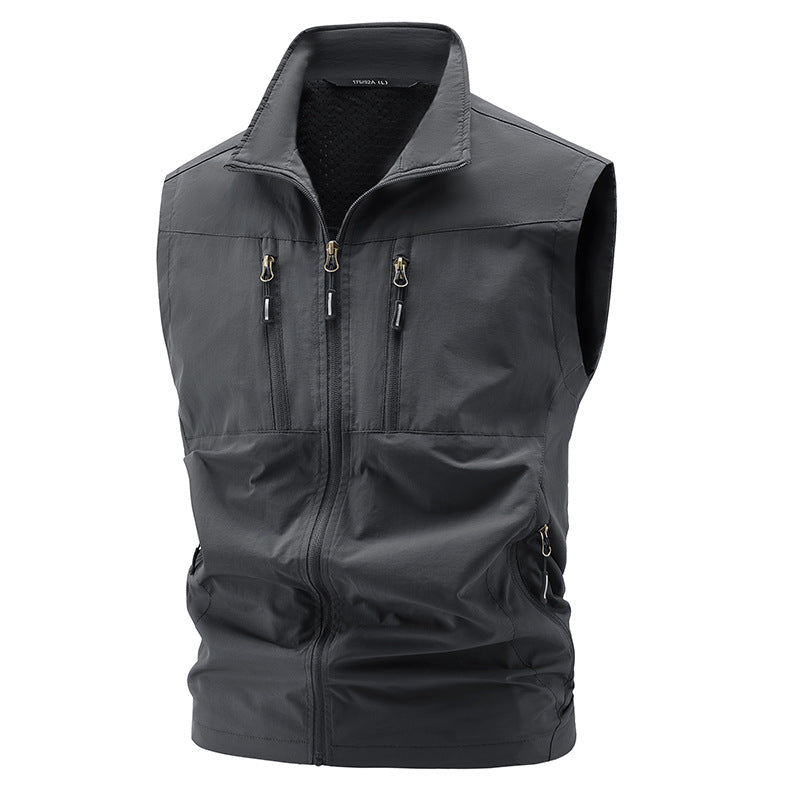 Gilet technique multifonctionnel pour hommes avec col montant, quatre poches zippées dissimulées et doublure en mesh respirant Echo Archiv