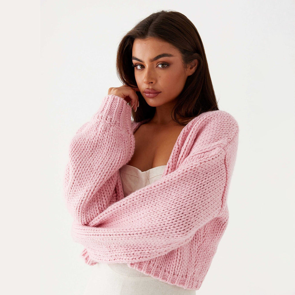 Cardigan oversized en grosse maille pour femmes avec col châle et bords côtelés Echoarchiv
