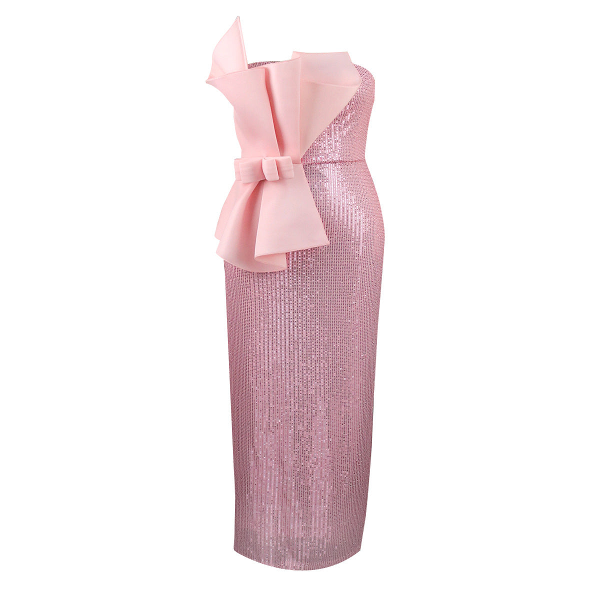 Robe de soirée scintillante pour femmes avec design asymétrique et imposante application de nœud R&B