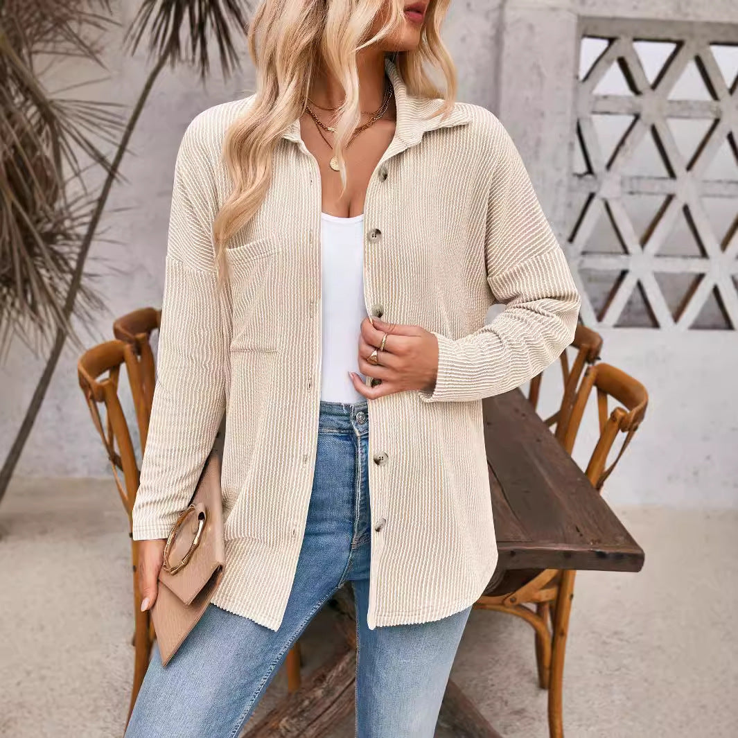 Veste Chemise Oversize à Rayures pour Femmes avec Boutonnage Complet et Col de Chemise Echoarchiv