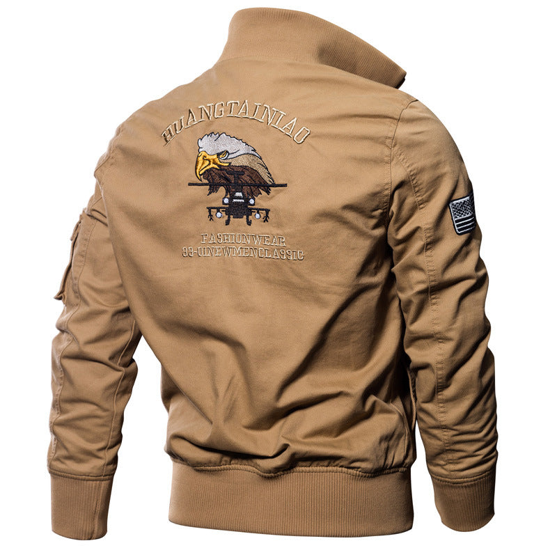 Veste de pilote inspirée vintage pour hommes en toile avec emblèmes brodés, fermeture éclair cachée et poches tactiques Echo Archiv