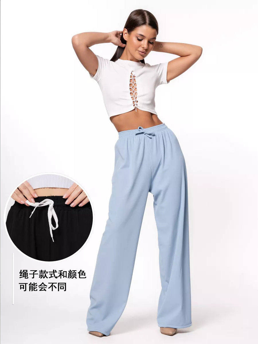 Pantalon de lounge large pour femmes avec taille haute, ceinture élastique et cordon de serrage Echo Archive