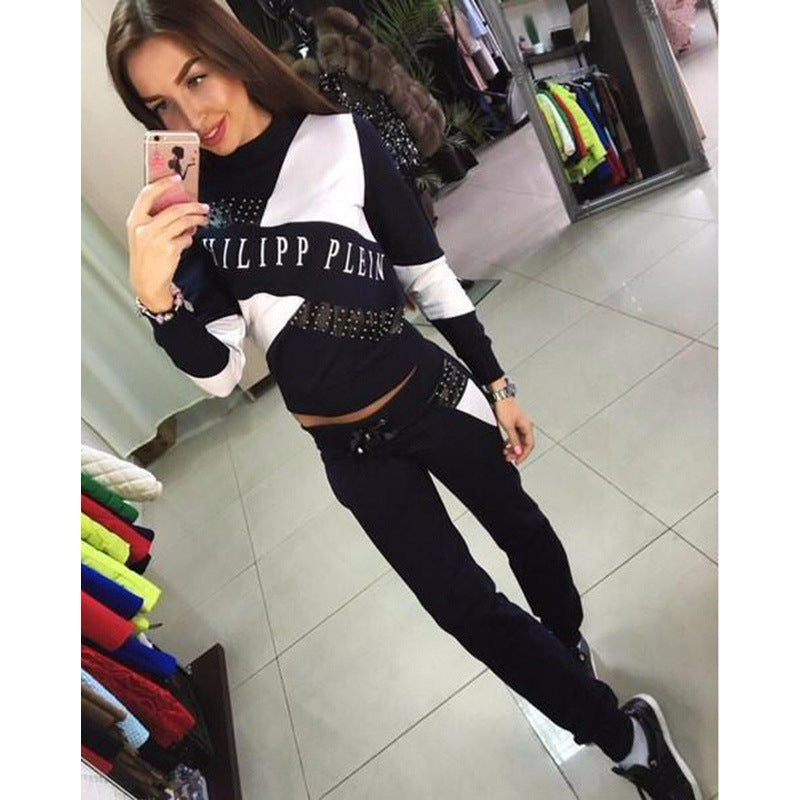 Ensemble de jogging sportif pour femmes avec ornements en clous et design colorblock Echo Archive