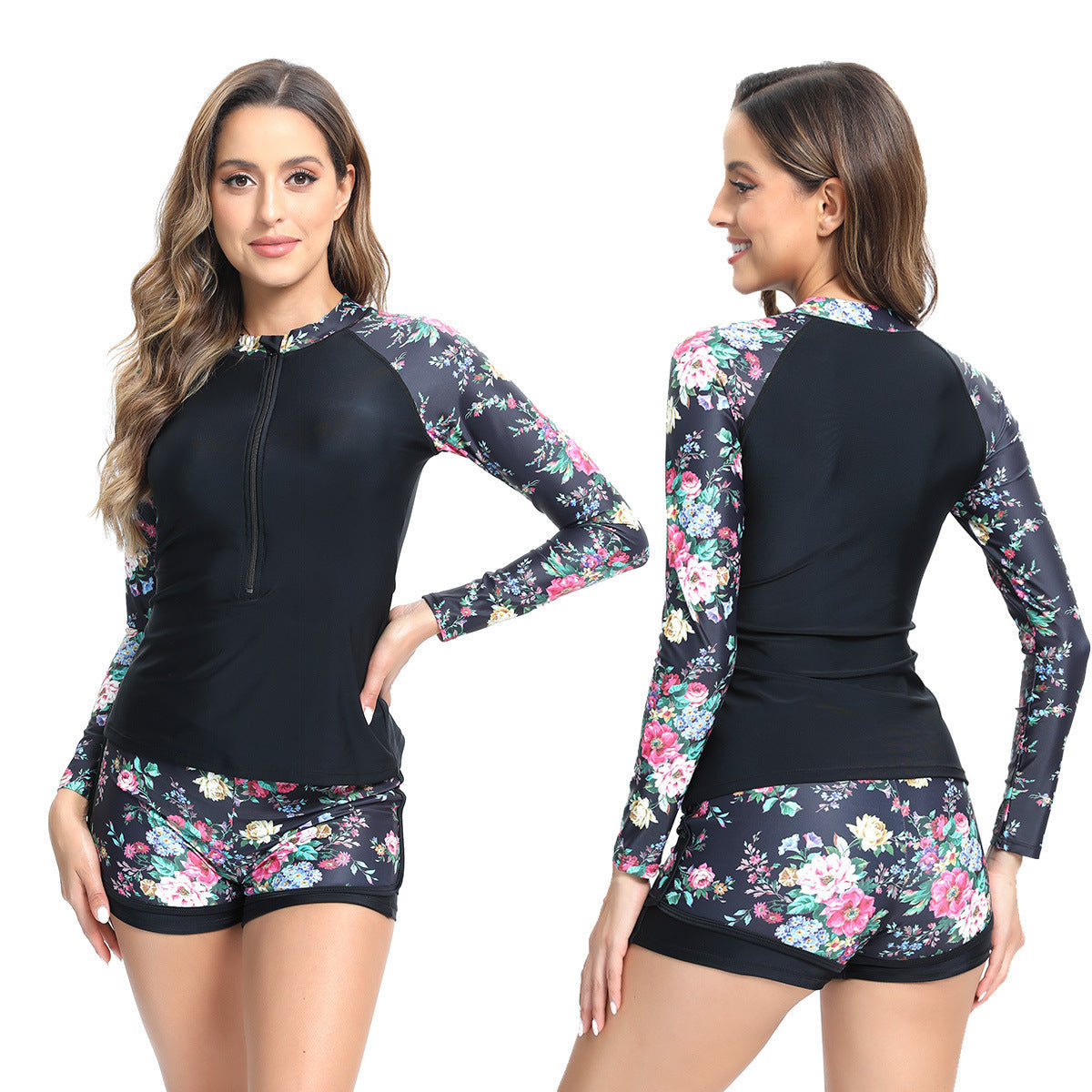 Maillot de bain fonctionnel pour femmes avec haut à manches longues floral et short R&B