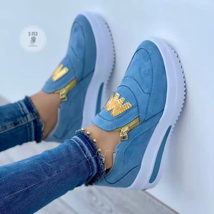Baskets Slip-On Femme avec fermeture éclair dorée et logo tendance Heidi-Mode