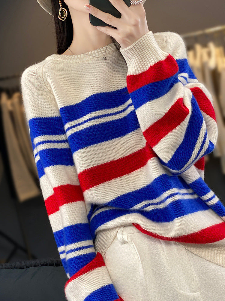 Pull oversized pour femmes avec rayures et col rond