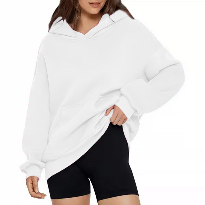 Sweat à capuche oversize pour femmes en tissu doux avec ourlet asymétrique, poche kangourou et épaule tombante Echo Archiv