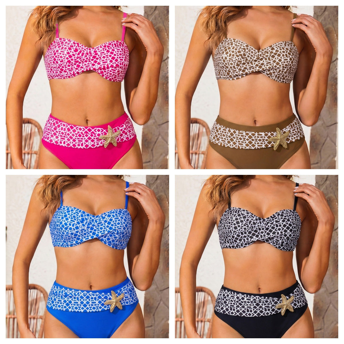 Bikini femme taille haute avec motif tissé Echo Archiv