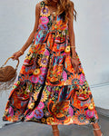 Robe maxi Boho à volants pour femmes avec décolleté en V et couture froncée sous la poitrine R&B