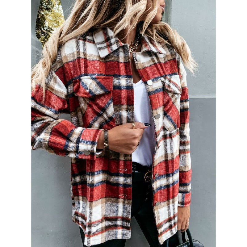Veste à carreaux oversize pour femmes avec boutons-pression et poches poitrine Echo Archive