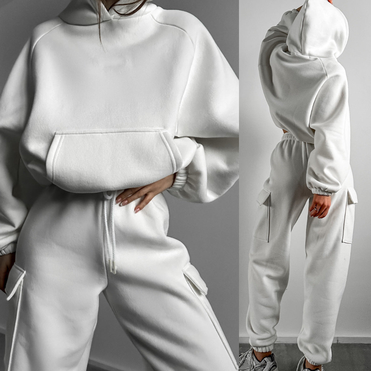 Ensemble de sweat à capuche oversize pour femmes avec poche kangourou et pantalon de jogging cargo