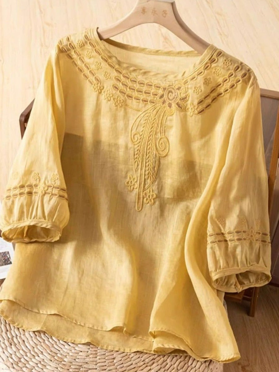 Blouse brodée pour femmes avec manches 3/4 R&B