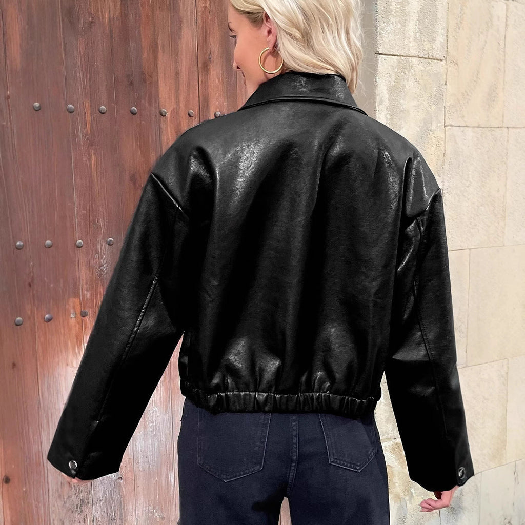 Veste en simili cuir classique pour femmes