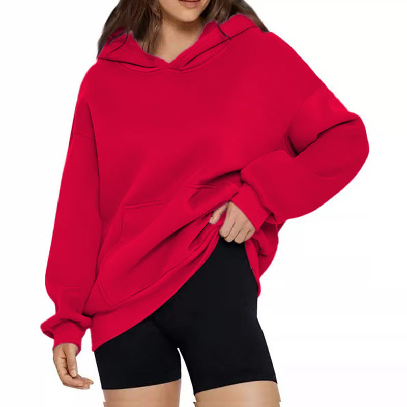 Sweat à capuche oversize pour femmes en tissu doux avec ourlet asymétrique, poche kangourou et épaule tombante Echo Archiv