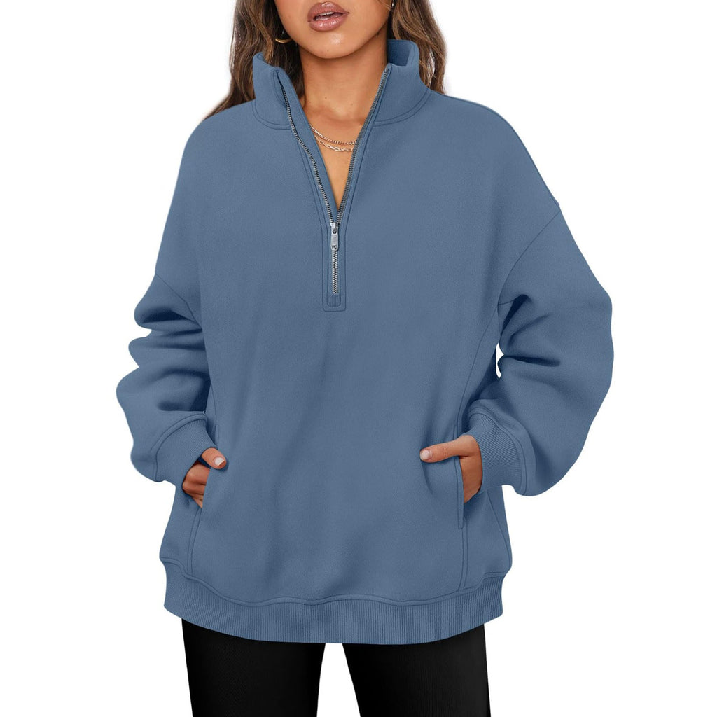 Pull demi-zip oversized pour femmes avec col montant, poche kangourou et bords côtelés Echo Archiv