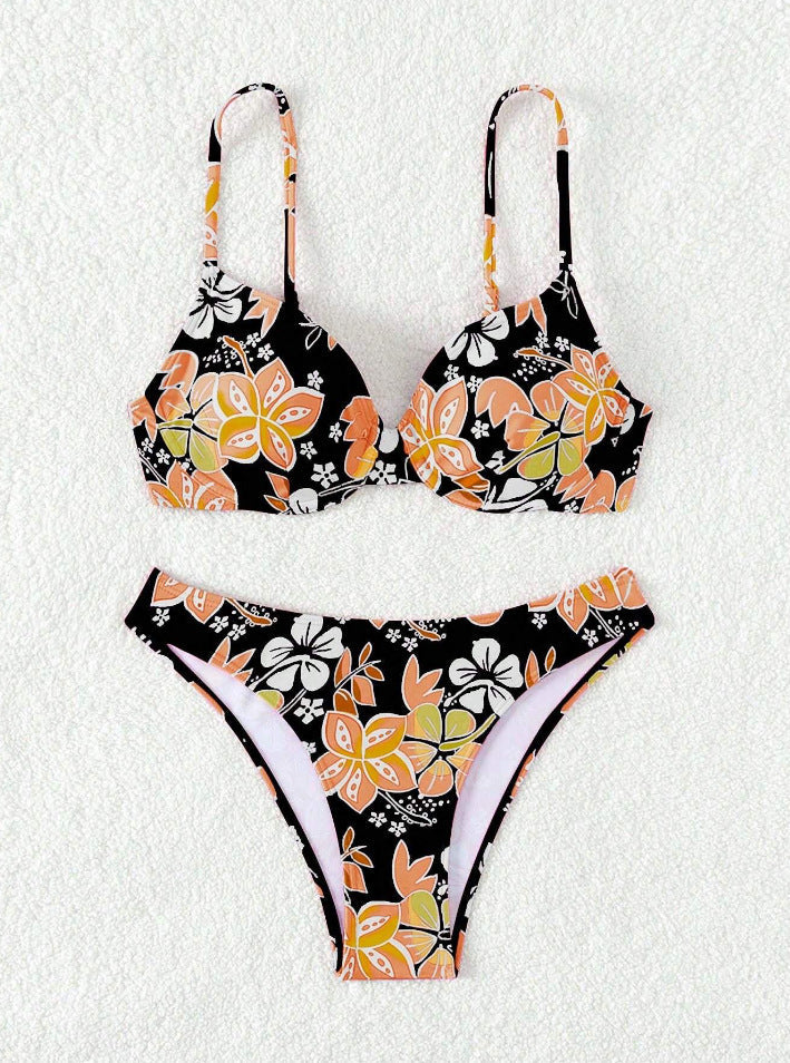Bikini triangle rembourré pour femmes avec design floral et bretelles réglables R&B