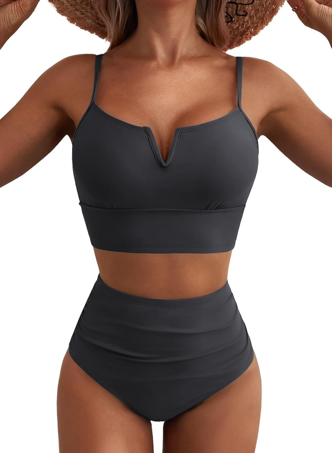 Ensemble de bikini taille haute pour femmes avec décolleté en V et larges bretelles R&B