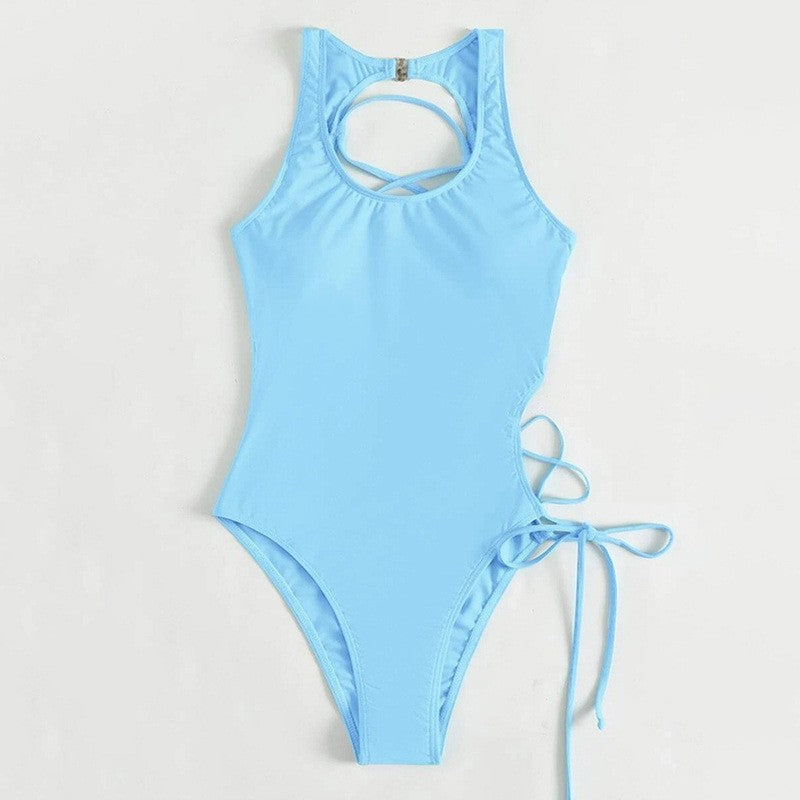Maillot de bain une pièce sportif pour femmes avec détail de lacets raffiné R&B