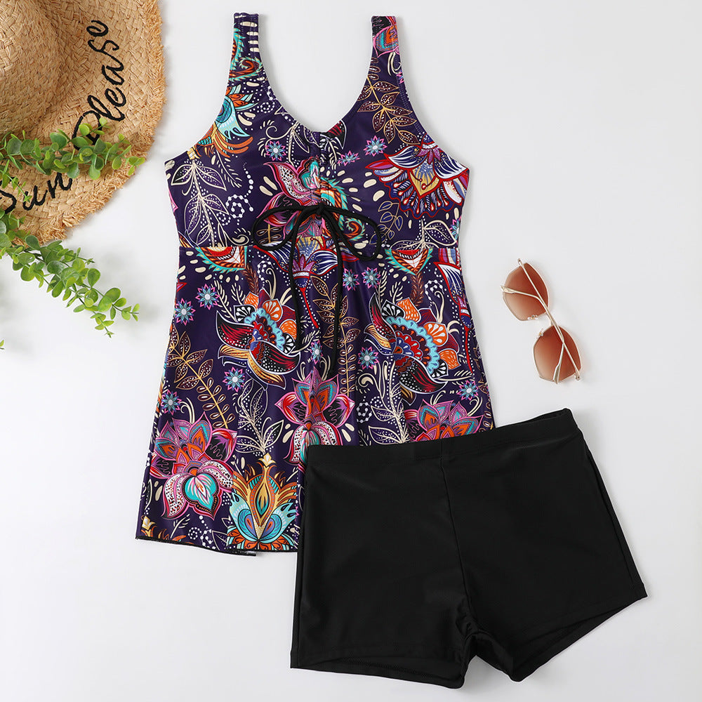 Ensemble de Tankini pour Femmes avec Imprimé Floral à la Mode et Volants R&B