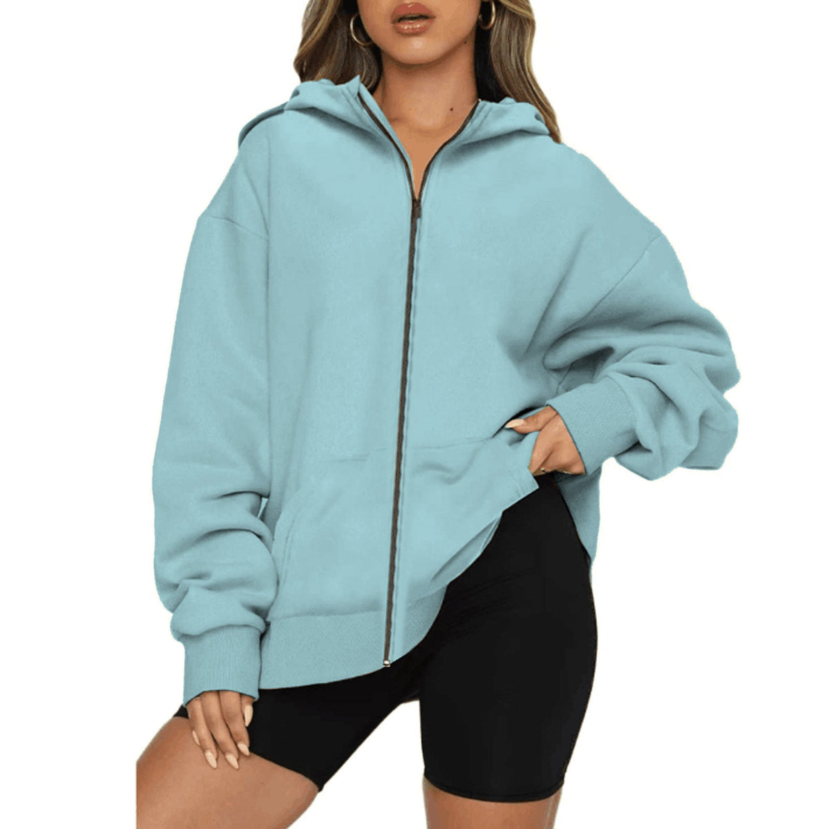 Veste à capuche zippée légère pour femmes en coupe Relaxed-Fit avec poche kangourou et poignets côtelés Echo Archiv