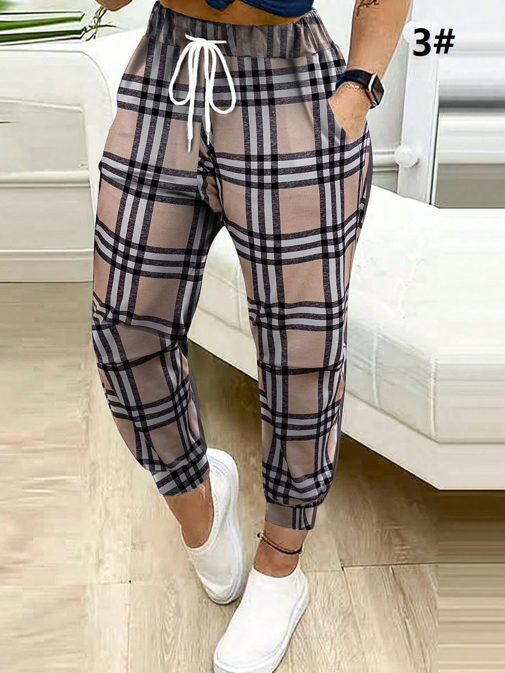 Pantalon de jogging relax à motif pour femmes avec cordon de serrage, poches latérales et bords élastiques Echoarchiv
