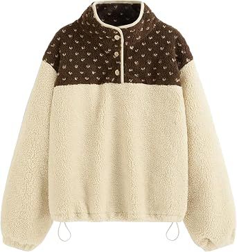 Pull en teddy polaire pour femmes avec col montant, fermeture à boutons-pression et cordon Echoarchiv