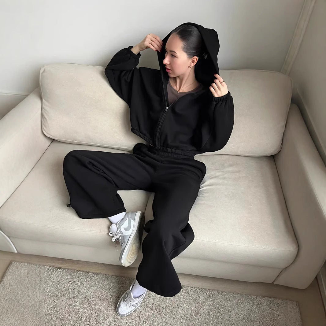 Ensemble de survêtement oversize pour femmes avec bomber à fermeture éclair et pantalon de jogging taille haute