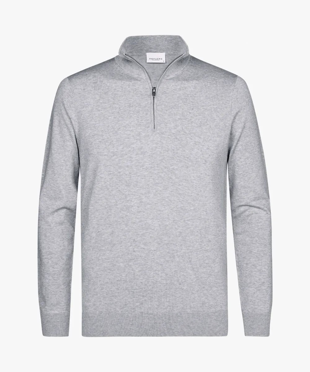 Pull Troyer pour hommes en mélange de merino avec fermeture éclair courte, ourlet côtelé - Echo Archiv
