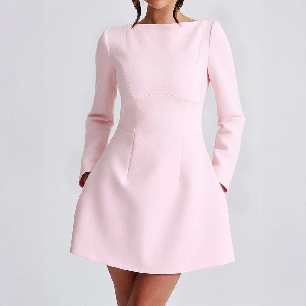 Robe A-line cintrée pour femmes avec décolleté bateau, manches longues et poches discrètes Echo Archiv