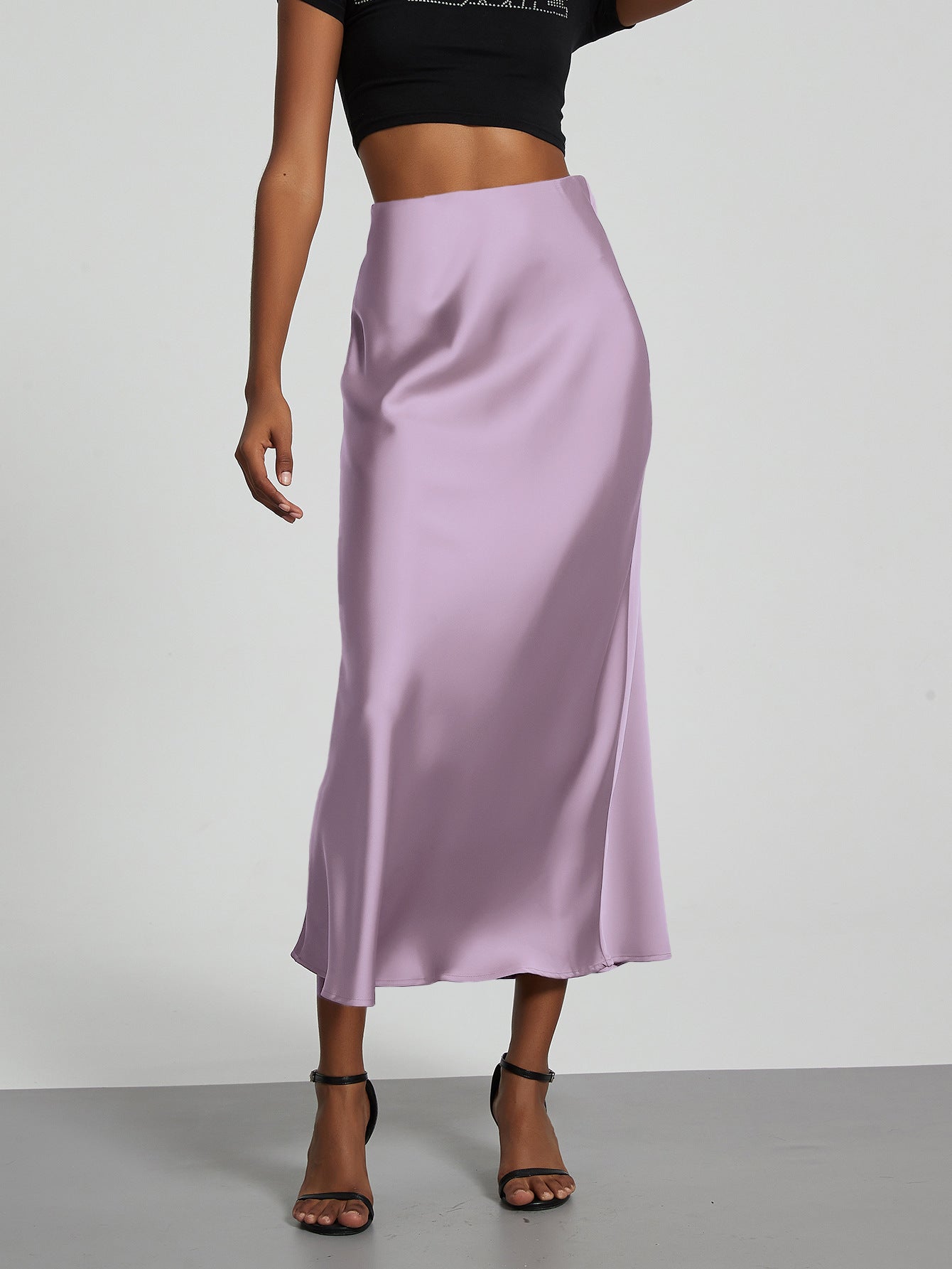 Jupe en Satin Stretch Élégante pour Femmes avec Taille Haute et Coupe Flottante R&B