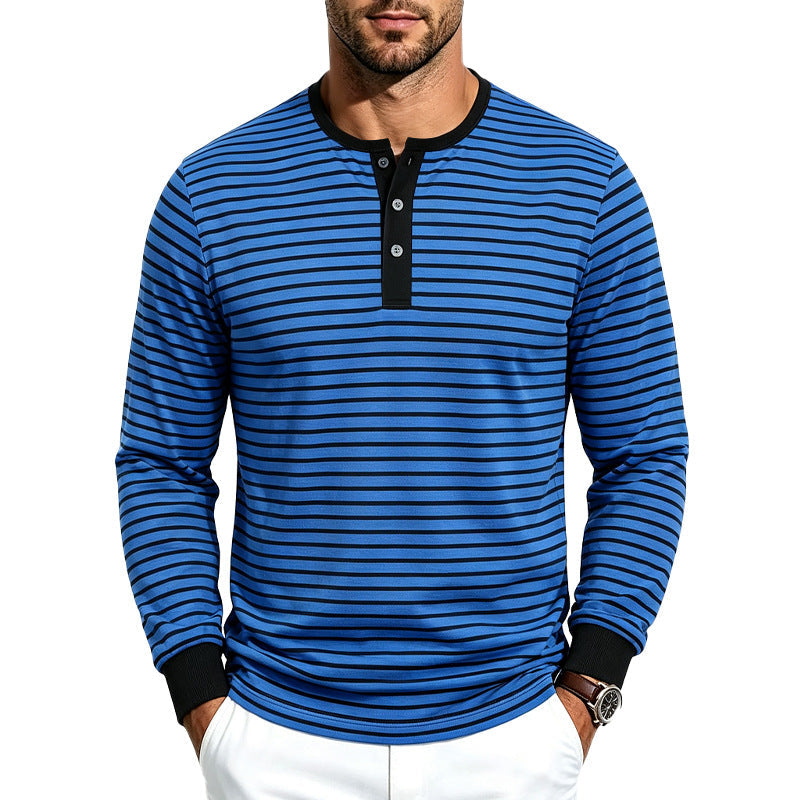 Chemise Henley à manches longues rayée pour hommes en mélange de coton Echoarchiv