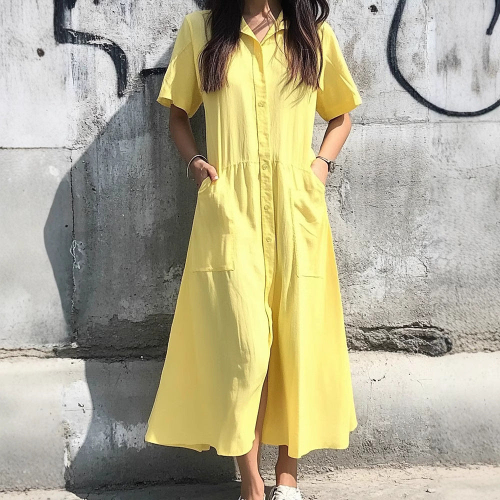 Robe chemise femme avec poches et design à boutons R&B