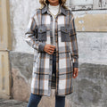Veste à carreaux pour femme avec poches et boutons, manches longues