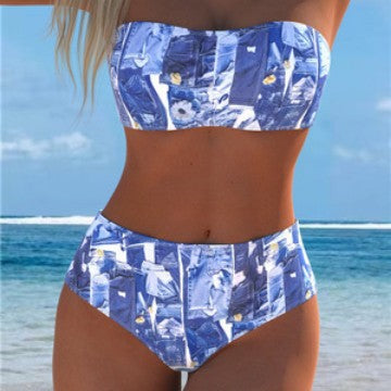 Ensemble de bikini pour femmes avec haut bandeau élégant et shorts taille haute R&B