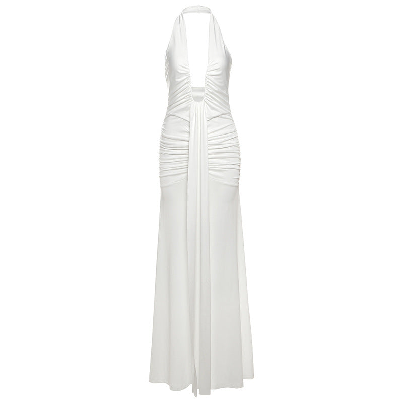 Robe Maxi Élégante pour Femme avec Drapés Raffinés et Décolleté en V Profond Heidi-Mode