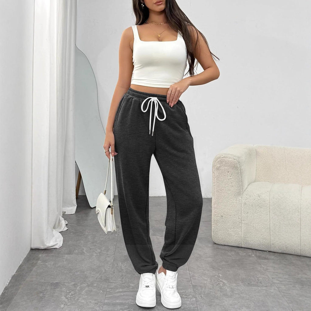 Pantalon de jogging taille haute pour femmes avec cordon de serrage, poignets élastiques et poches latérales Echoarchiv