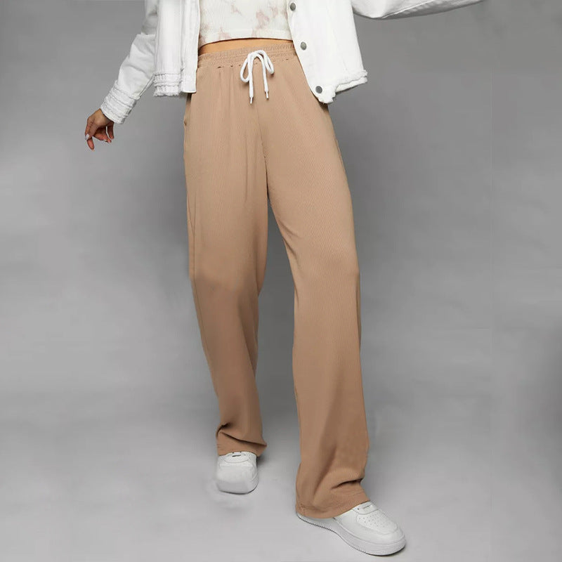 Pantalon de lounge large pour femmes avec taille haute, ceinture élastique et cordon de serrage Echo Archive