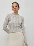 Pull en tricot torsadé pour femmes, coupe courte, col rond et bords côtelés