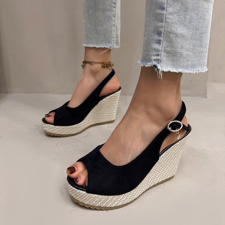 Pantolettes à talon compensé pour femmes avec design de sangle décoratif et semelle confortable R&B