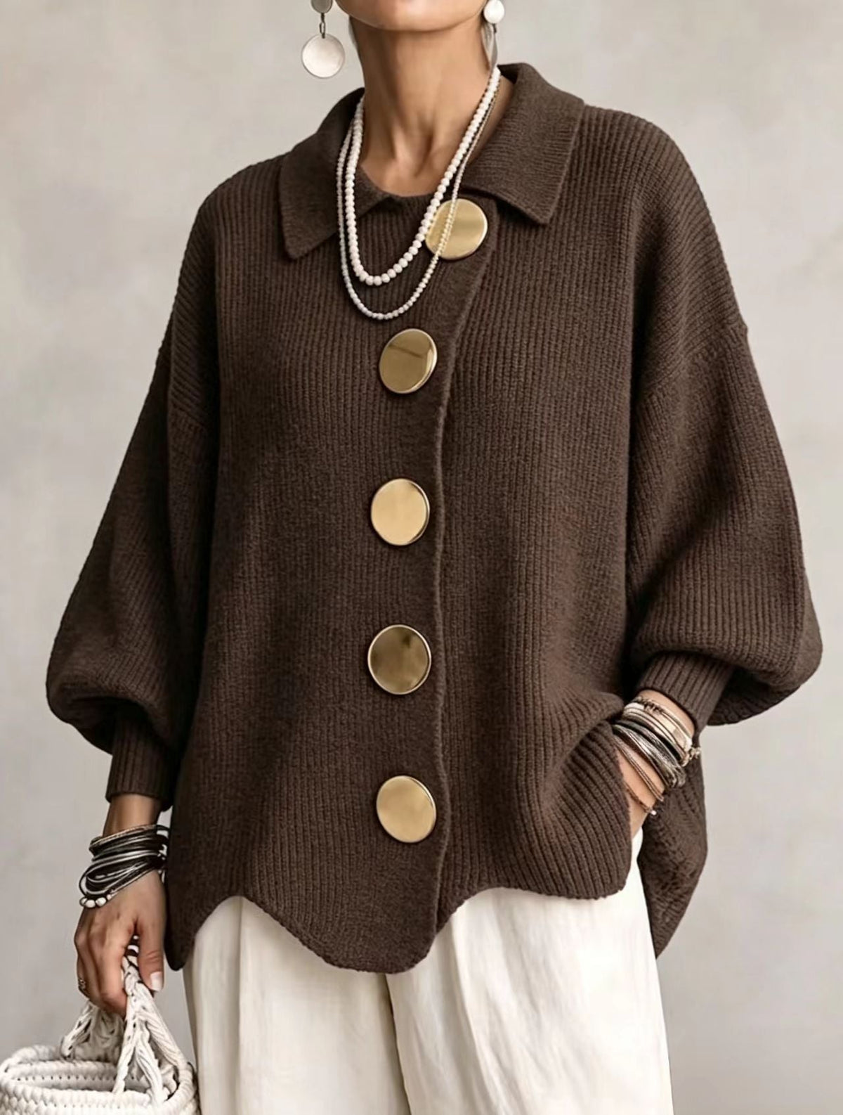 Cardigan à manches longues pour femmes avec boutons