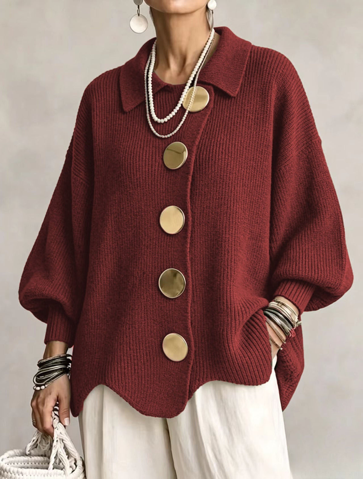 Cardigan à manches longues pour femmes avec boutons