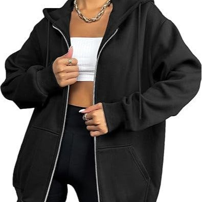 Veste à capuche zippée oversize pour femmes avec fermeture éclair contrastante, capuche double épaisseur et poche kangourou Echo Archiv