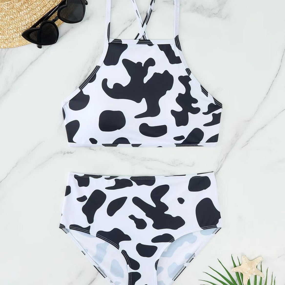 Bikini taille haute pour femmes avec motif créatif R&B
