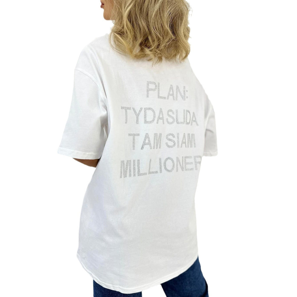 T-shirt oversize pour femmes avec inscription en strass dans le dos