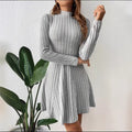Robe en tricot côtelé pour femmes avec col montant, coupe cintrée en A et manches longues Echoarchiv